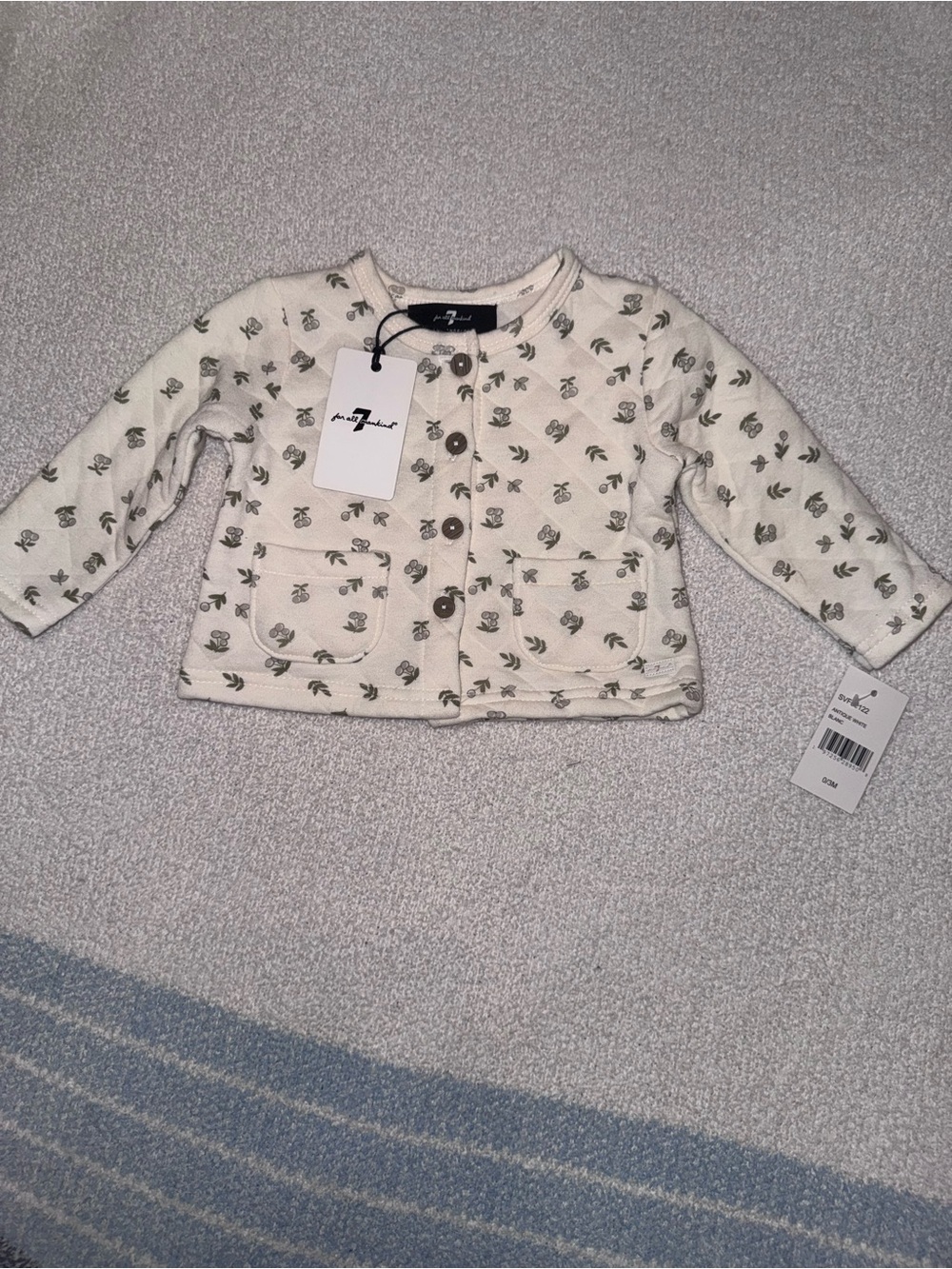 7 For All Mankind Cream Quilted Cardigan with Green Floral Print
